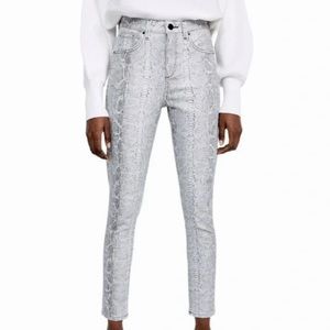 NWT ZARA SKINNY LEG BLACK WHITE SNAKE HIGH WAIST JEANS 38 6